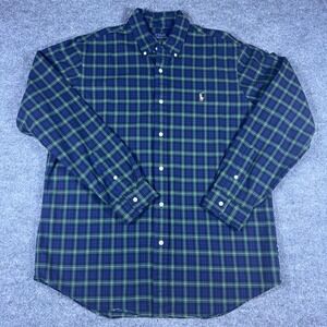 Polo Ralph Lauren Mens Large Classic Fit Plaid Button Down Shirt Blue Green Navy
